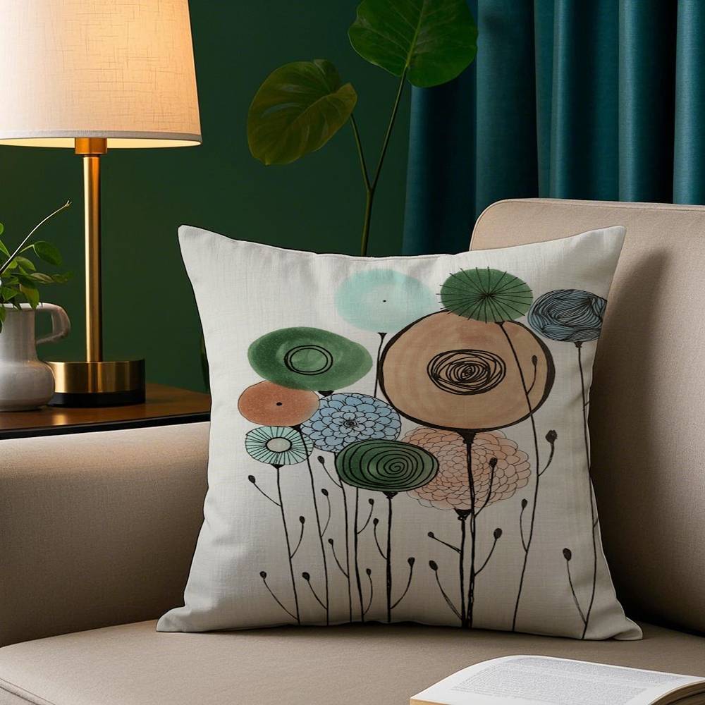Simple Flower Art Pillow Case Plush Fabric Soft Pillowcase Double Sided Print Sofa Cushion Cover Throw