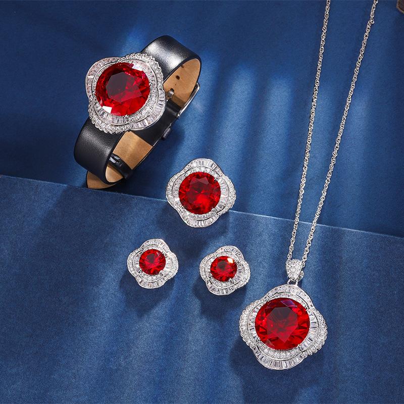 Autumn And Winter Jewelry Copper Bottom Gold-Plated Simulation Red Corundum Advanced Round Suit Female 20Mm16Mm