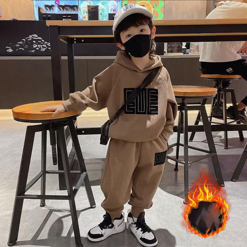 Baby Padded Thickened Set Boys Warm Casual Sweater Suit Autumn Winter Children's Fashion Sports Comfortable Two-Piece 2-6Y