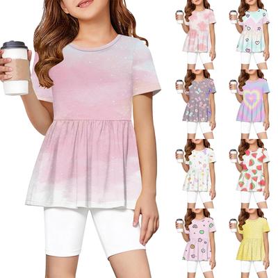 Girls Summer Outfit Short Sleeve Ruffle Hem Top and Shorts Set Lightweight Breathable Two Piece Toddler Clothes
