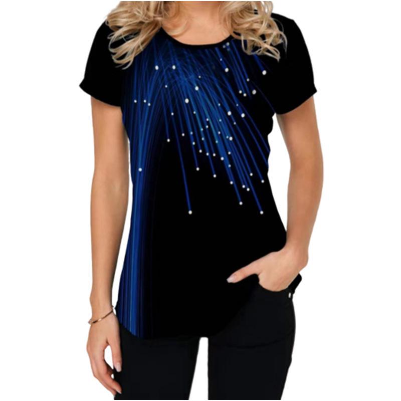Damenmode Bedrucktes Kurzarm-Rundhals-T-Shirt für Sommer-Freizeitkleidung