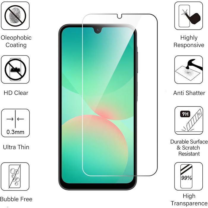 Verre Trempé pour Samsung Galaxy A26 5G - Installation Facile Anti-Rayures 9H Résistant Transparent Pack de 2