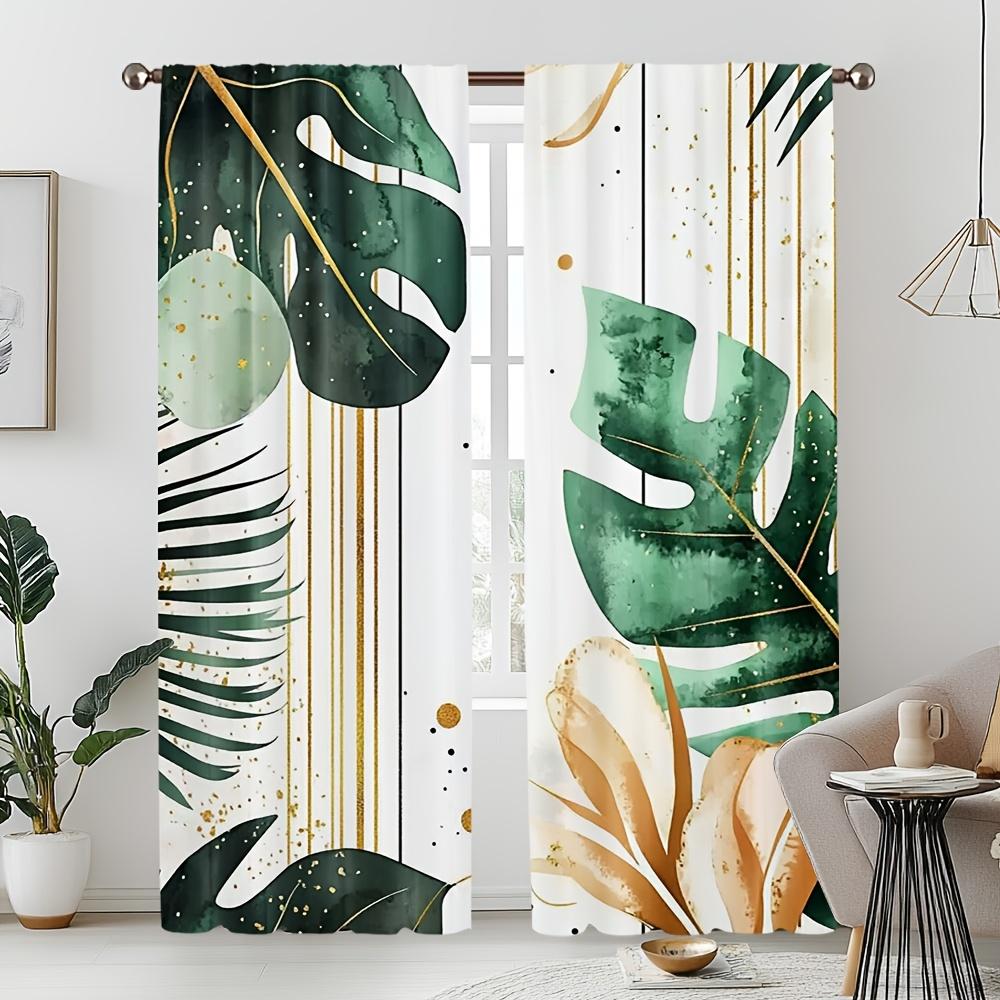 2 Pieces Tropical Monstera Leaf Print Pattern Curtains   Polyester Fabric   Suitable for Bedroom Living Room Decoration