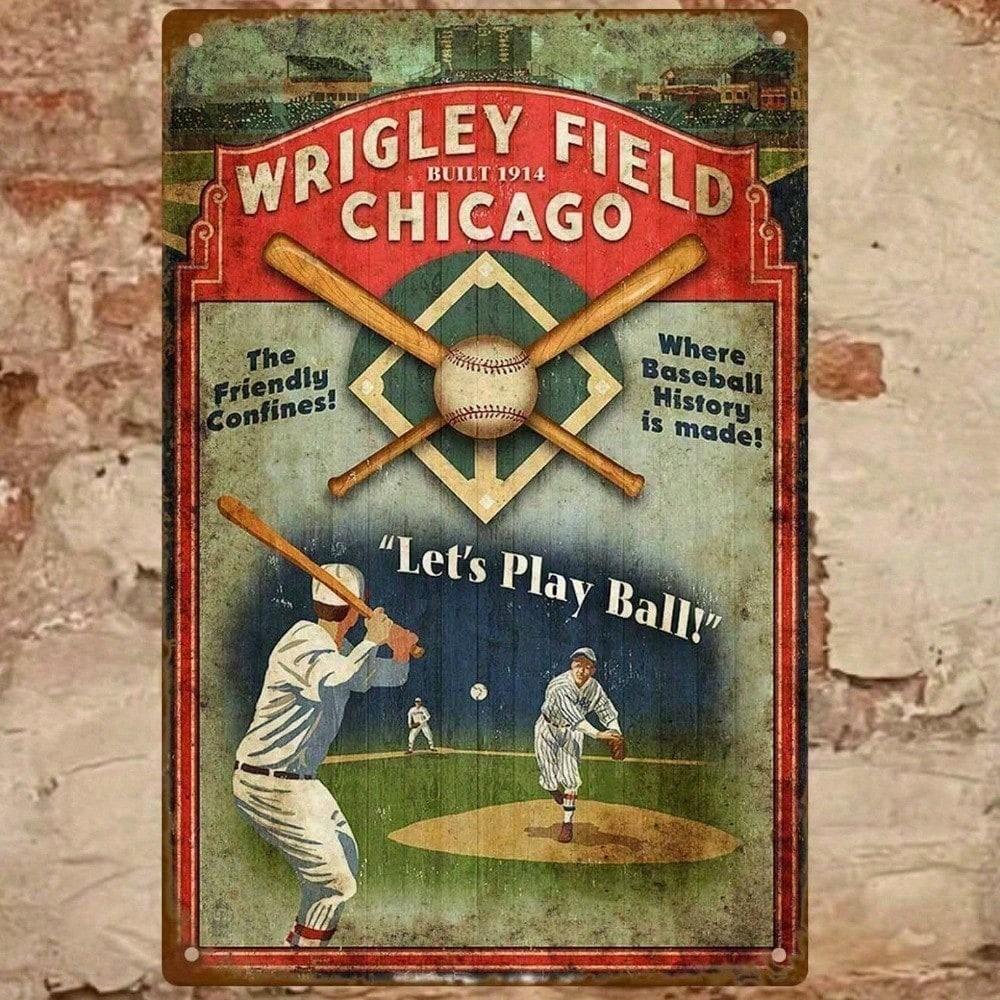 Chicago Cubs Vintage Metal Wall Sign 8x12 inches, Wrigley Field Retro Tin Sign for Sports Bar & Man Cave, Classic Baseball Home разноцветный