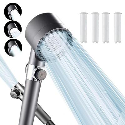 Pommeau de Douche à Main 3 Modes avec Brosse de Massage Filtres en Coton Arrêt en Un Clic Économie d'Eau Pommeau de Douche Haute Pression pour Salle de Bain