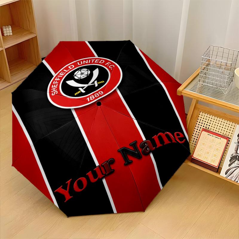 Sheffield United FC Automatic 3‑Fold Umbrella 8‑Rib Windproof Folding Umbrella Sun Rain Protection For Outdoor Travel Daily Use