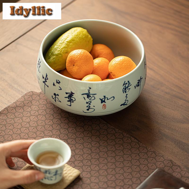 1400ml Hand-painted Poetry And Prose Jianshui Boutique Tea Wash Bowl Writing-brush Washer Tea Residue Bucket Chaxi Collection