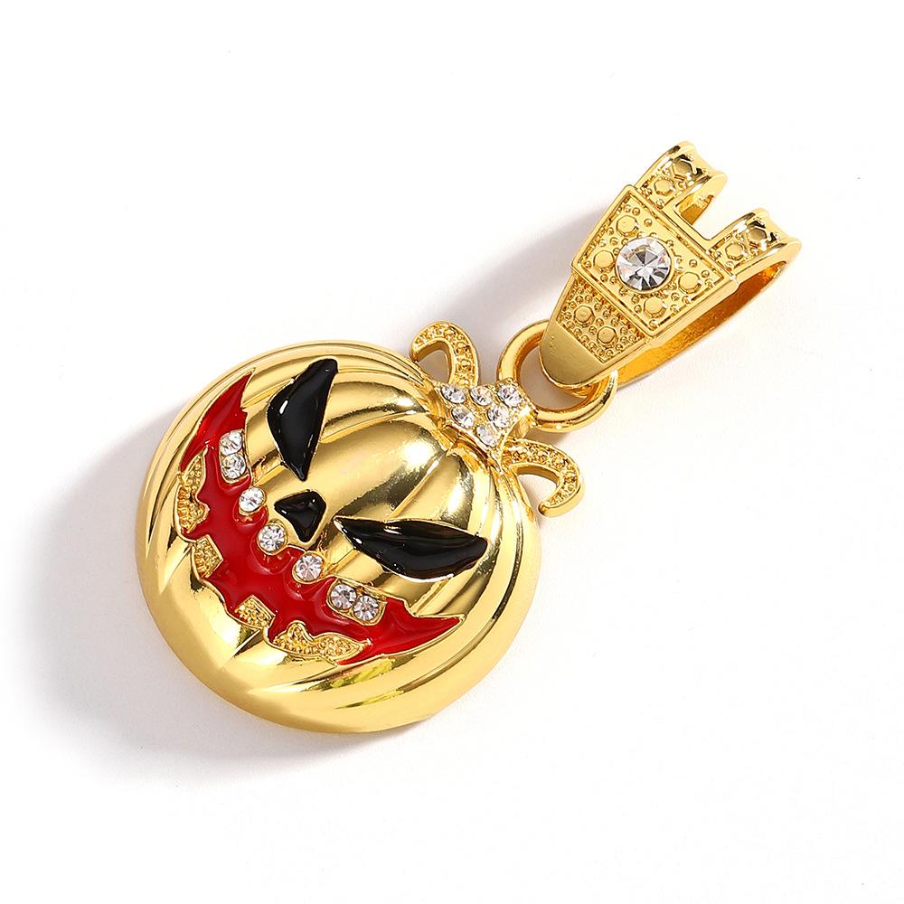 Halloween Pumpkin Skull Alloy Drip Oil Diamond Pendant Personality Exaggerated Men S Necklace