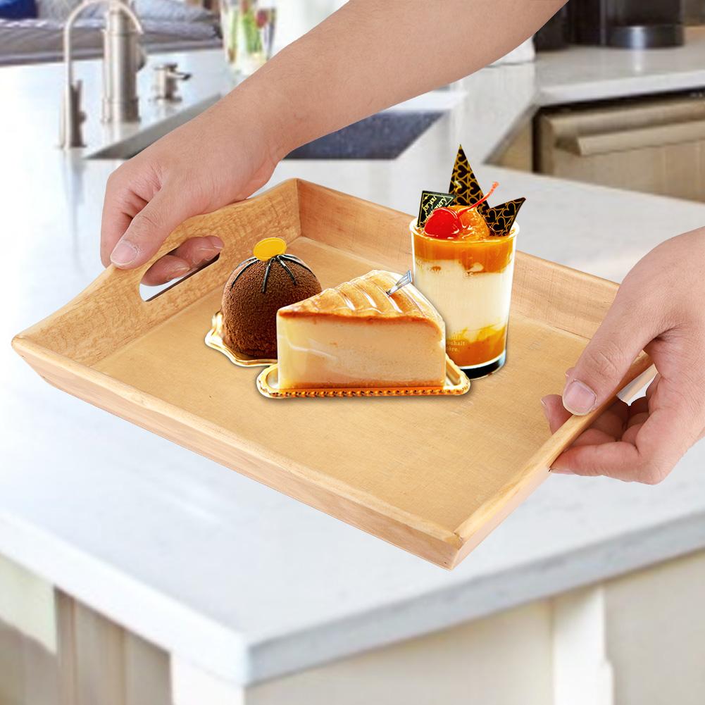 Wooden Serving Tray Plate for T Set Fruits Candies Food Towel (Dark Color)