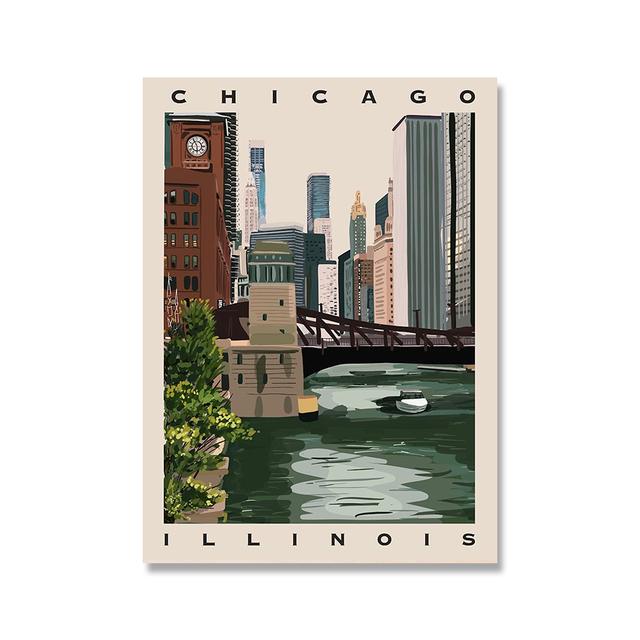 

Скандинавский постер Путешествие Город Современный городской пейзаж Настенная живопись Чикаго Энн-Арбор Мичиган Пейзаж Холст Картина Настенная картина Домашний декор Без рамки 21*30cm No Frame