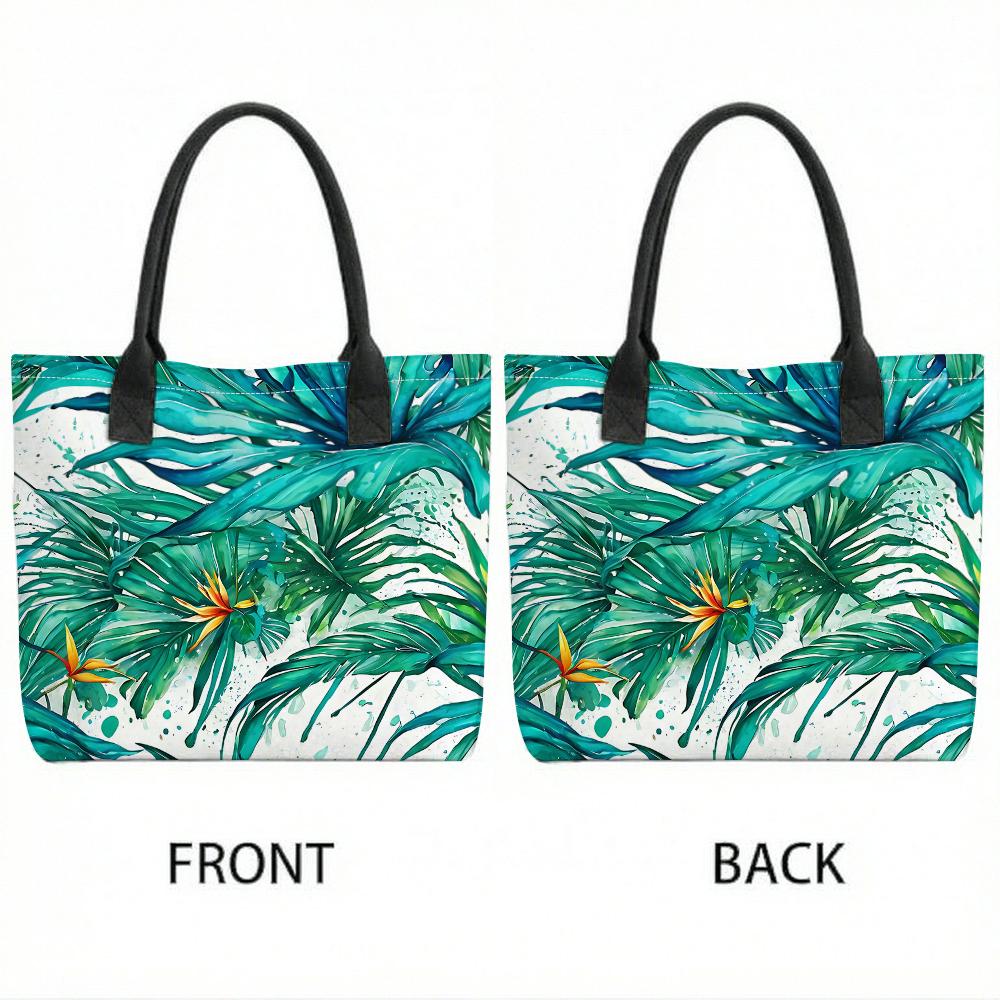 Tropical Leaf Print Tote Bag Stylish Casual Lightweight Large Capacity Daily Carry Handbag