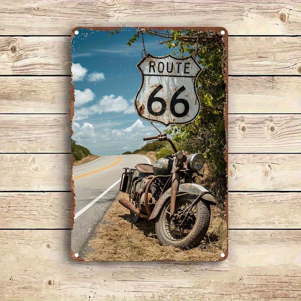 

Винтажная металлическая табличка Route 66 с изображением мотоцикла у дороги Рустикальный настенный декор для дома, бара, кафе или клуба Идеальный G 20x30cm（7.8x11.8inch）