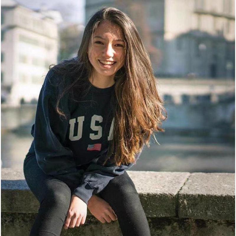 USA Flag Print Plus Size Women's Round Neck Long Sleeve Hoodie - Autumn/Winter Style