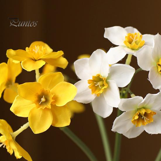 Artificial Narcissus Flower 1 Bouquet Realistic Decorative Easy Care Simulation Yellow White Fake Home Decor