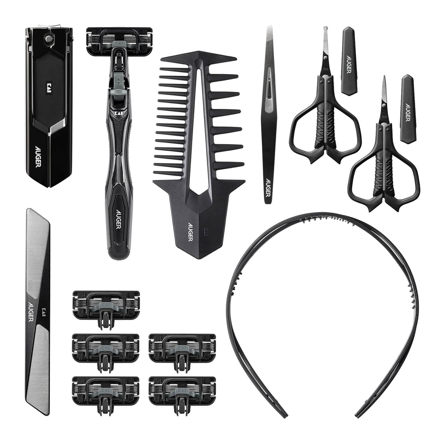 

Кай Огер Полный Набор Уход за Волосами для Замены Ногтей Дизайн Ногтей (с Набором) Мужской бур, бритва, пинцет, машинка для стрижки, ножницы, бритва, повязка на голову, расческа, чёрный