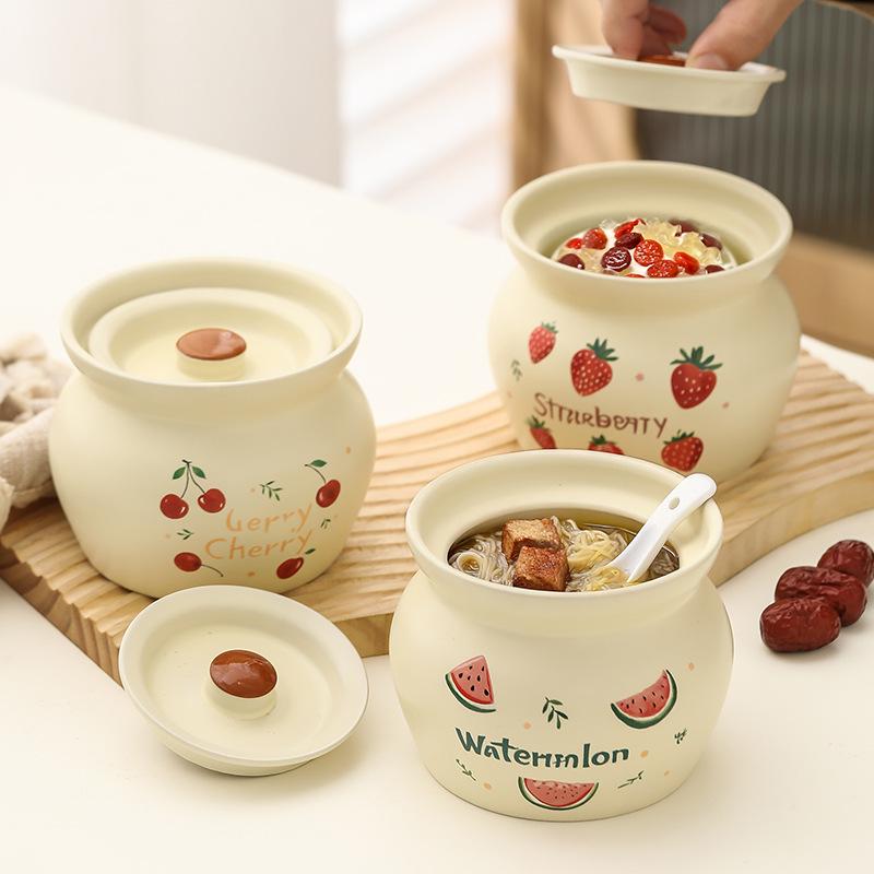 Ceramic Earthen Pot with Lid for Stews & Double Boiled Dishes - Single-Serve Steamed Egg Cup Included