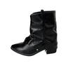 Fashion Women's Mid-calf Boots Pointed Toe Leather Boot Retro Short Leg Pants Tube Boots Classic Canvas Cowboy Boot Womens Fashion Boots