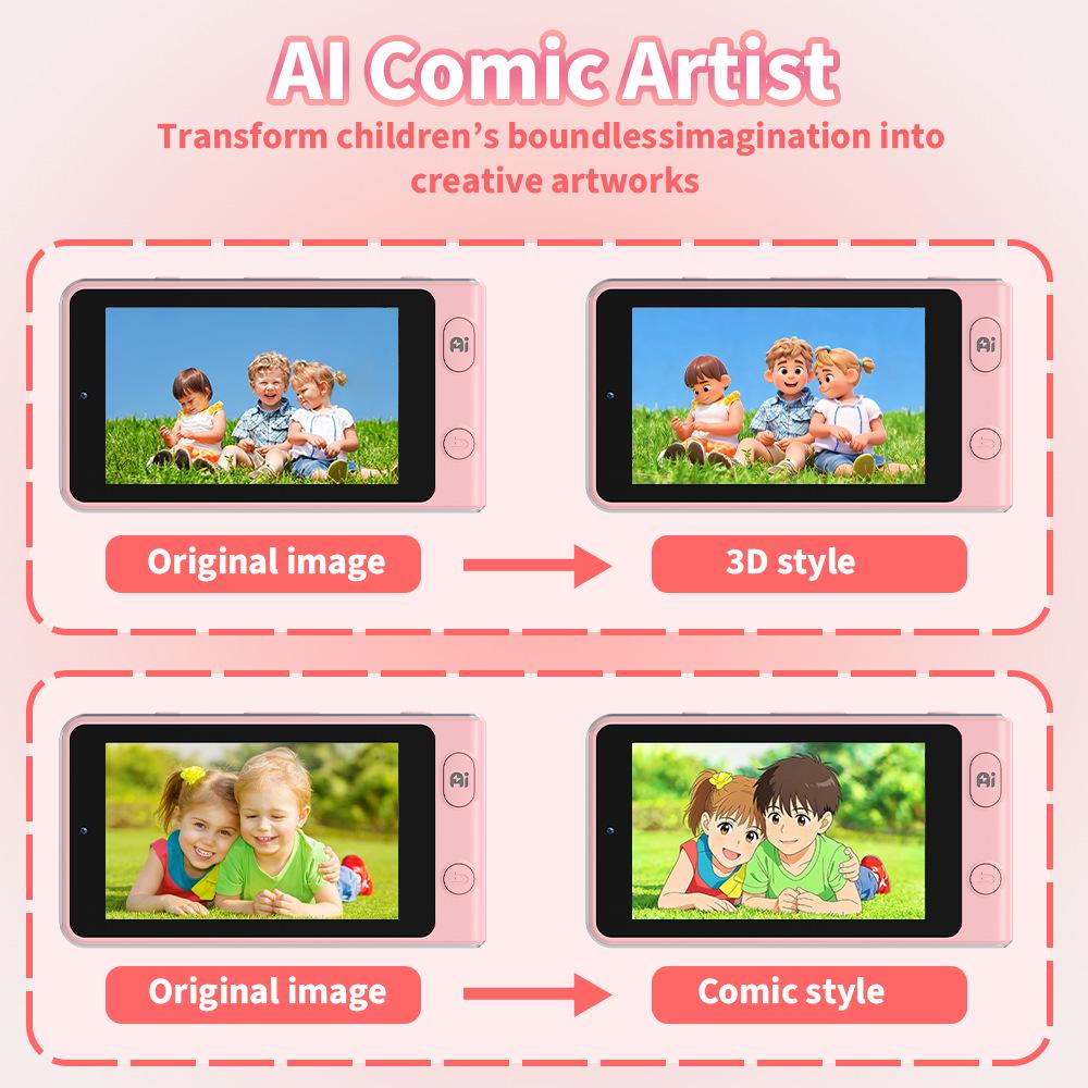 Kids' AI Card Digital Camera with Object Recognition, Dual-Band WiFi, Dual Cameras, Portable