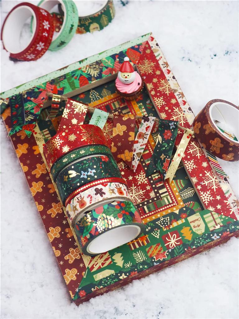 PBM Christmas Masking Tape Perfect for Gift and Gift and Stylish Patterned Christmas Tree and Fir Tree MERRY CHRISTMAS 21-Roll Set. Decoration,