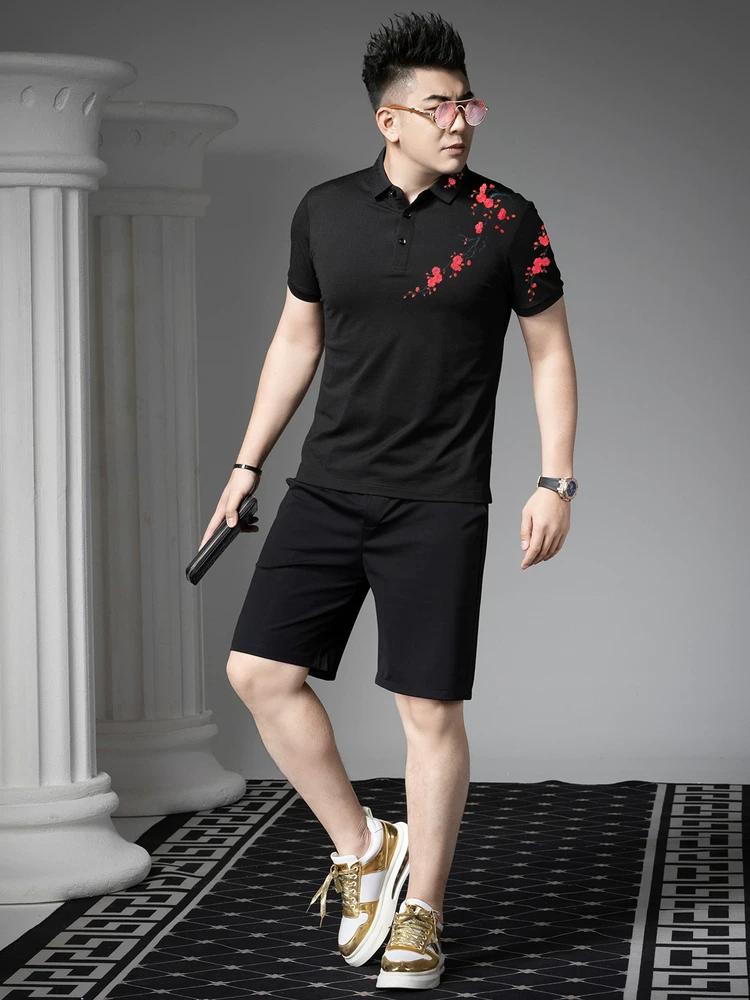 European Station 2025 New Summer Short-Sleeve Polo Shirt for Men, National Trend Plum Blossom Embroidery Turn-Down Collar Top Half-Sleeve T-Shirt
