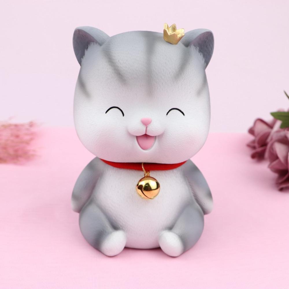 Animal Design Statue Money Box Grey Cat Crafts Ornaments Creative Cat Piggy Bank  Home Office