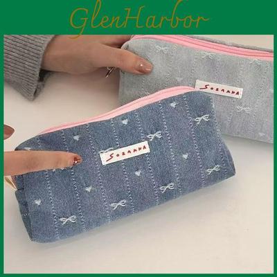 Denim Pencil Case For Students With Polyester Fabric And Cute Design For Middle School Girls