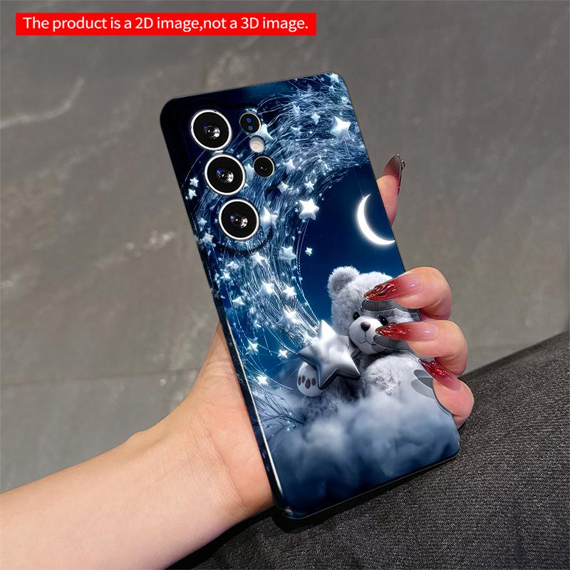 2DFlat Samsung phone case Starry Bear on Cloud with Crescent Moon Applicable to Galaxy S22 S23 S24 S25ULTRA S26 A12 A13 A14 A15 A16