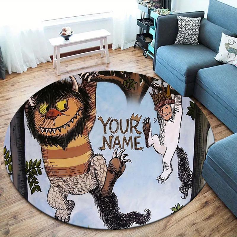 Moonlit Voyage Custom Name Round Area Rug Carpet Rug For Living Room Bedroom Sofa Playroom Decor Nonslip Floor Mat