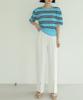 Ppaeppae Elastic Waist Slip Line Front Slit Stretch Long Straight Pants