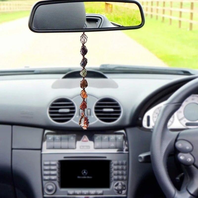 7 Colors Chakra Gemstone Car Pendant Home Hanging Ornament Natural Stone Tassel Spiritual Meditation Auto Styling Decoration