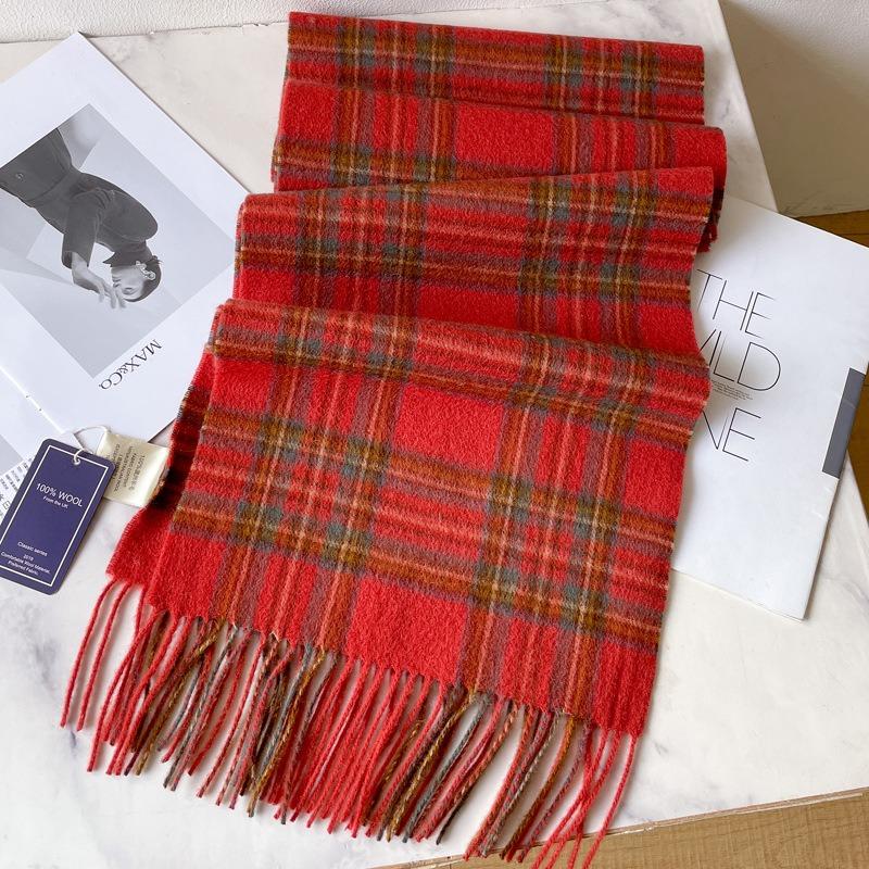 Classic 100 wool plaid red scarf men's and women's winter couple's autumn and winter warm plaid scarf