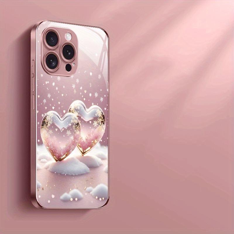 Herzförmiges Schneeflockenmuster Metallische Farbe Glas-Handyhülle Für iPhone 17 Pro Max 11 12 13 14 15 16 Plus 16E 17 Air Cover