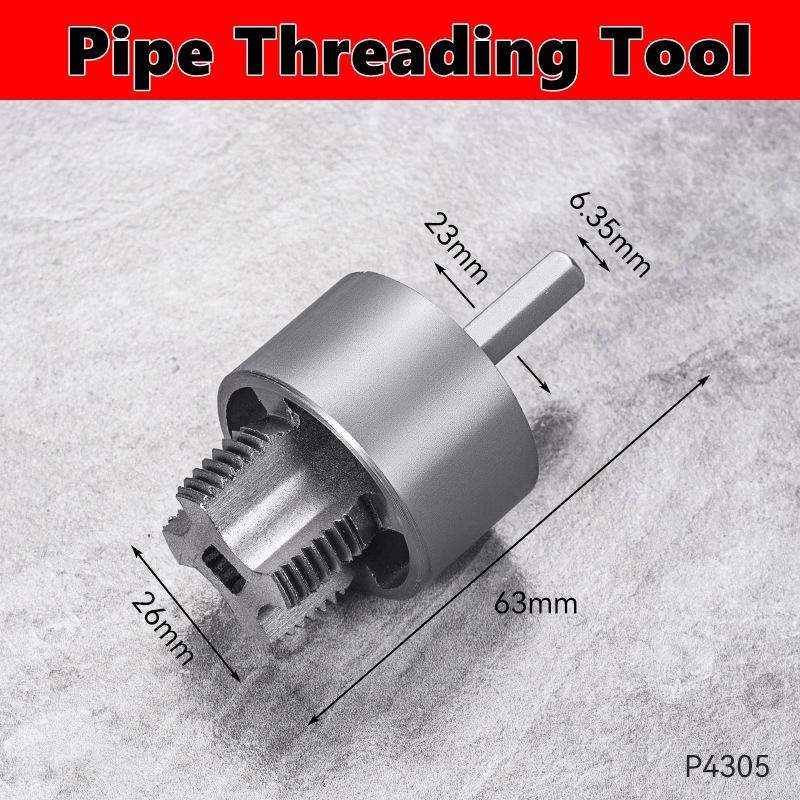 Integrated Internal & External Pipe Threading Tool (1/2'' & 3/4'' Dies)–Electric Drill Compatible Pipe Threader Plumbing Repair