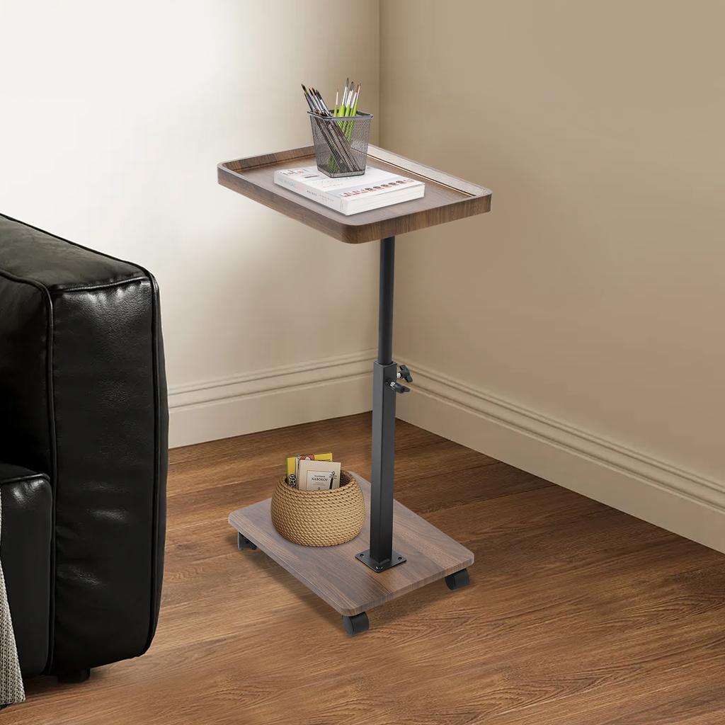 C-Shaped End Table with 4 Universal Wheels, 360° Swivel Top, Adjustable Height (17.71" To 31.5"), Modern Narrow Sofa Side Table