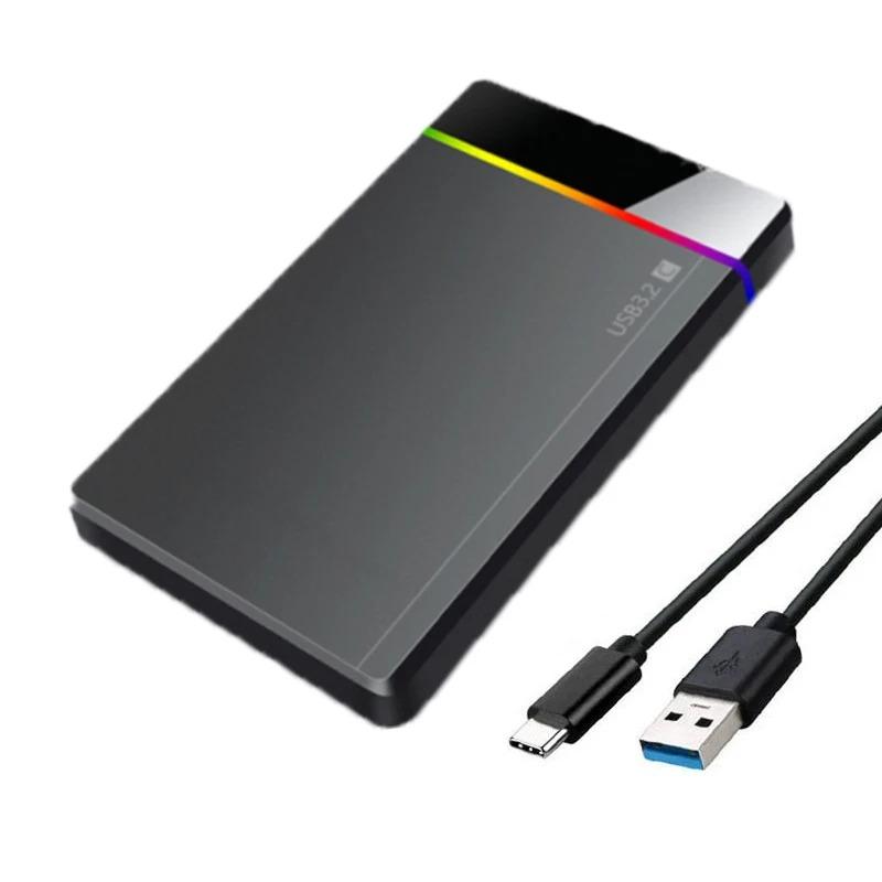 

2,5-дюймовый безвинтовой RGB бокс для мобильного жесткого диска USB 3.2 5 Гбит/с для ноутбука, твердотельного механического жесткого диска SSD HDD, корпус Type C 3.1