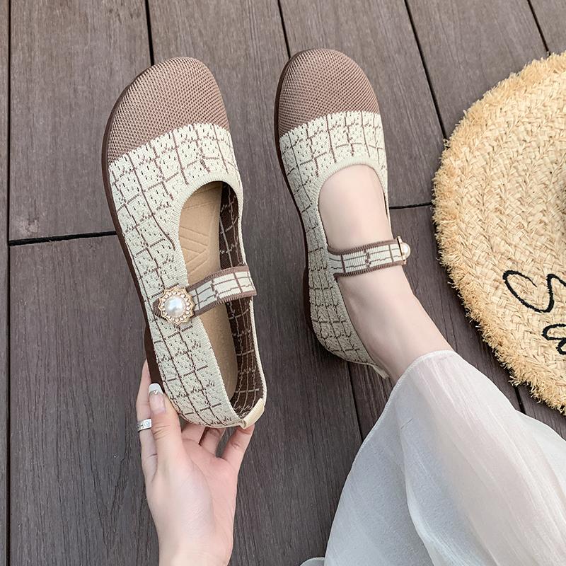 2025 Spring/Summer Ballet Flat Shoes Women's Casual Shoes Flat Heels Anti Slip Fashion Versatile Knitted Women's Shoes