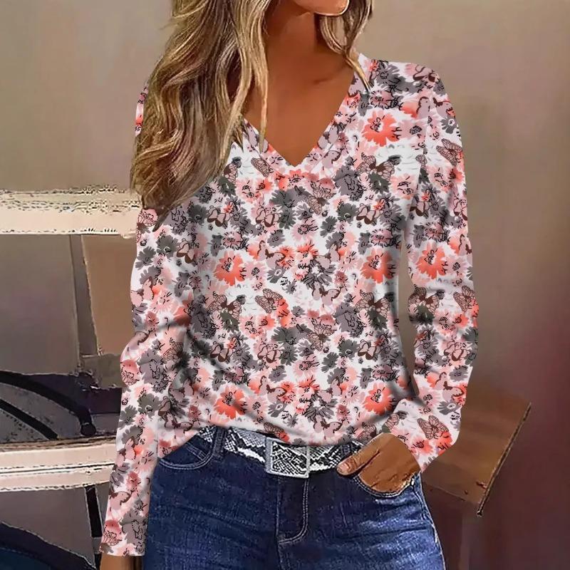 Autumn High-quality Animal Pattern Long Sleeved V-neck T-shirt 3D Top S