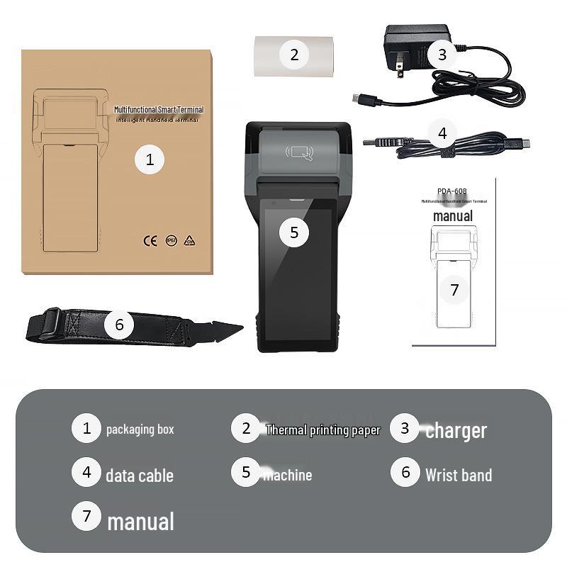 PDA608 Smart Handheld Terminal with HD Scan, Print, NFC, ID Card Reader, RFID, and Expandable Modules