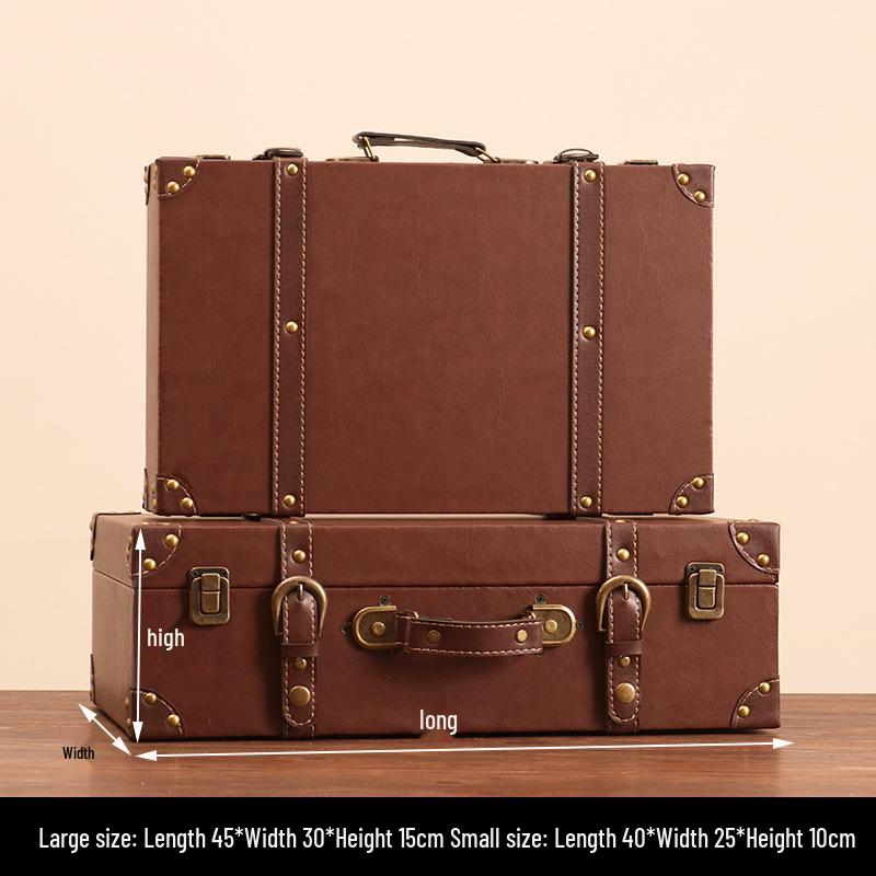 Vintage American Retro Leather-Wooden Suitcase Display and Photography Prop
