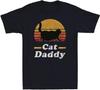Bast Dad Cat Daddy Funny Chonky Black Cat Retro Sunset Vintage Men's T Shirt Tee Black
