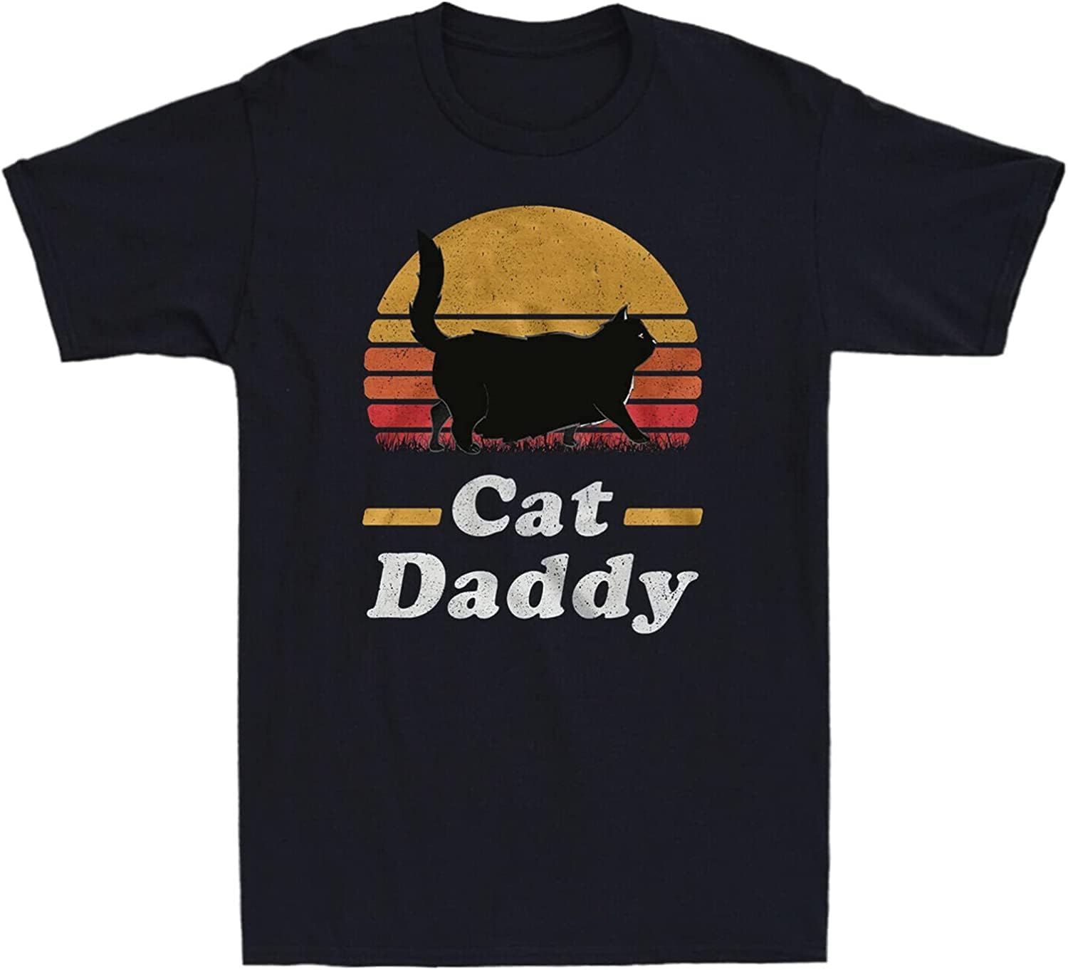 Bast Dad Cat Daddy Funny Chonky Black Cat Retro Sunset Vintage Men s T-Shirt Tee Black S