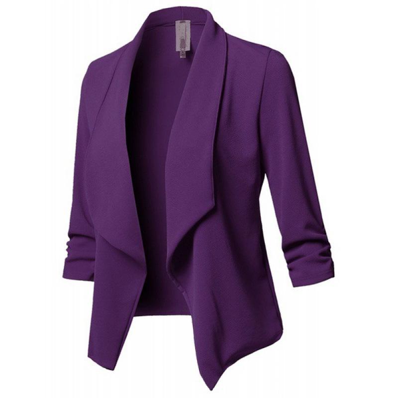 

Slim-Fit Long-Sleeved Pleated Suit Collar Solid Color Versatile Small Blazer Size 10 5xl фіолетовий