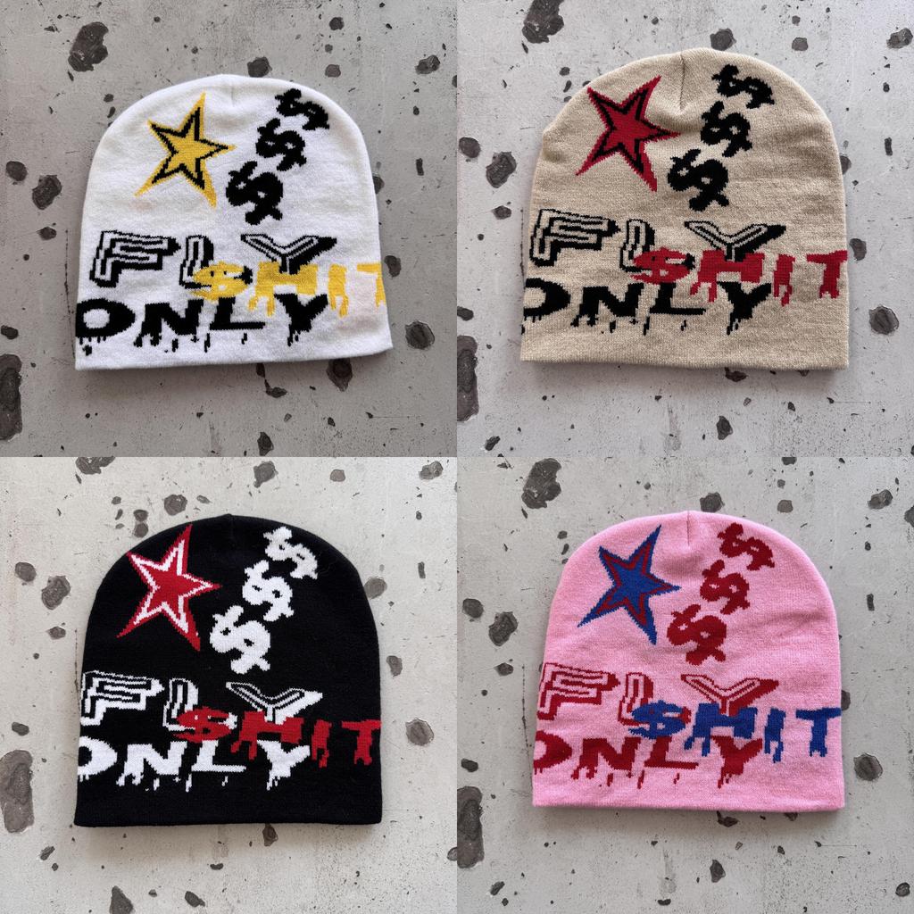 Fashion Knit Hat With Star And Letter Embroidery Design For Seasons Cold