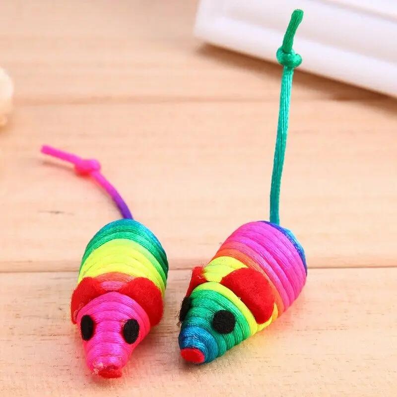 5Pcs Cat Toys Plush False Mouse Colorful Squeaker Sound Toy For Cats Kitten Bite Funny Playing