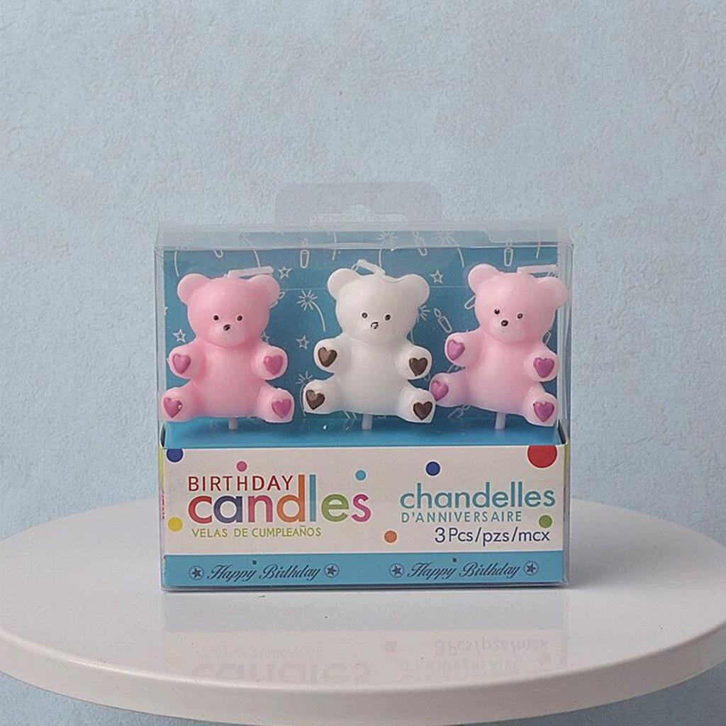 3D White & Pink Teddy Bear Birthday Candles Cake Topper Assorted CandlesBear Candle Cake Decorations Candles for Cake Decorative