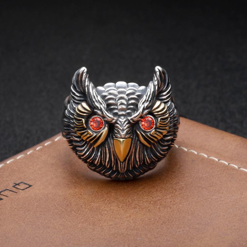 

Buyee 925 Sterling Silver Male Big Ring Finger Elegant Owl Open Ring for Men Women Fashion Animal Punk Rock Fine Jewelry Circle resizable