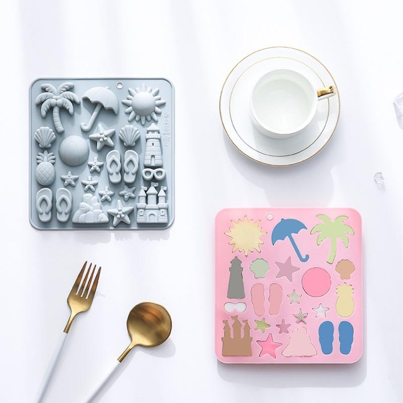 1pcs Beach-themed Chocolate Silicone Molds, Summer Party Ocean Jelly Cookies Ice Cube Baking Molds,  Chocolate Molds