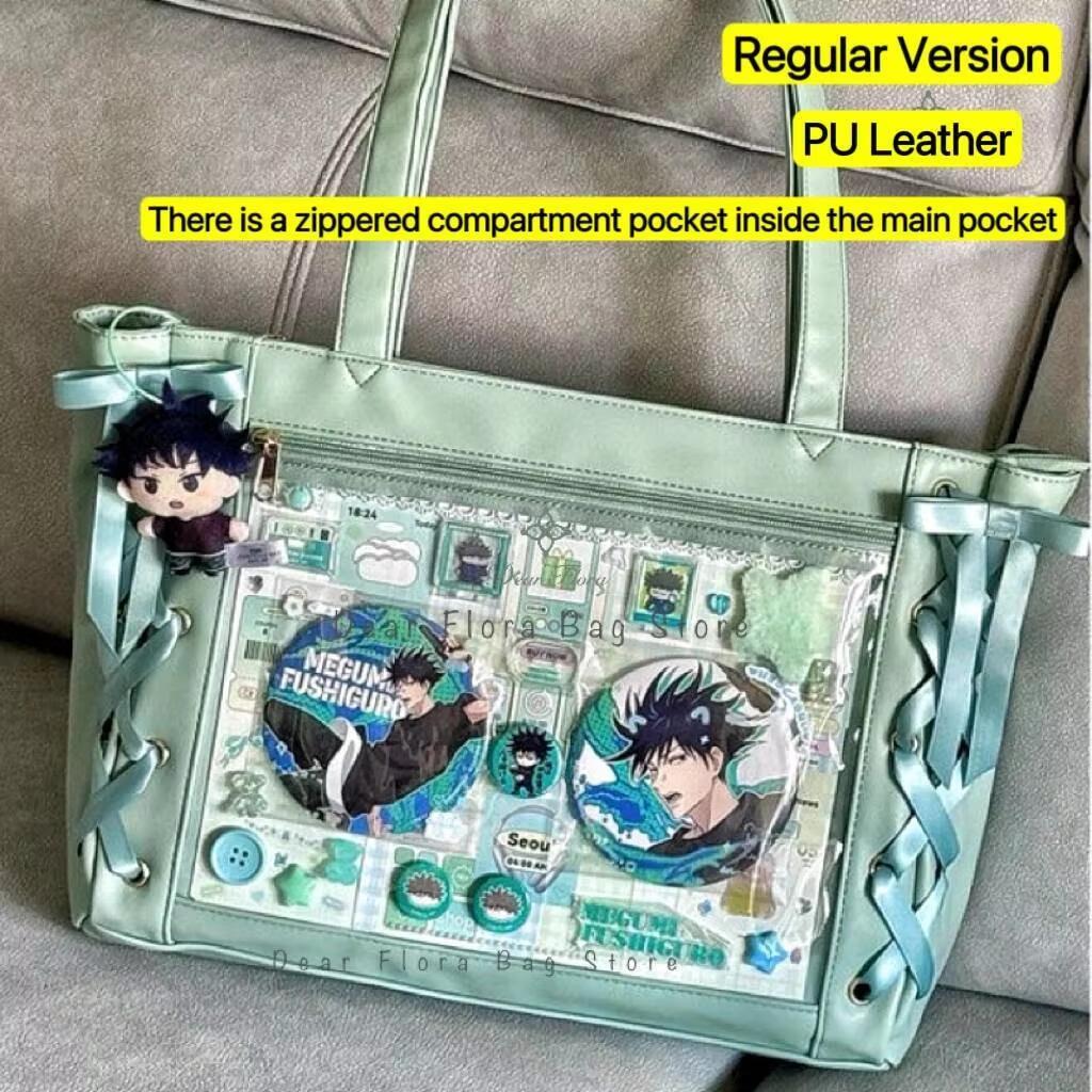 Japanese Sweet Women Ribbon Ita Bag Fashion Large Capacity Tote Bag Aesthetic Shoulder Bag Cute Lolita Girl Transparent Handbags