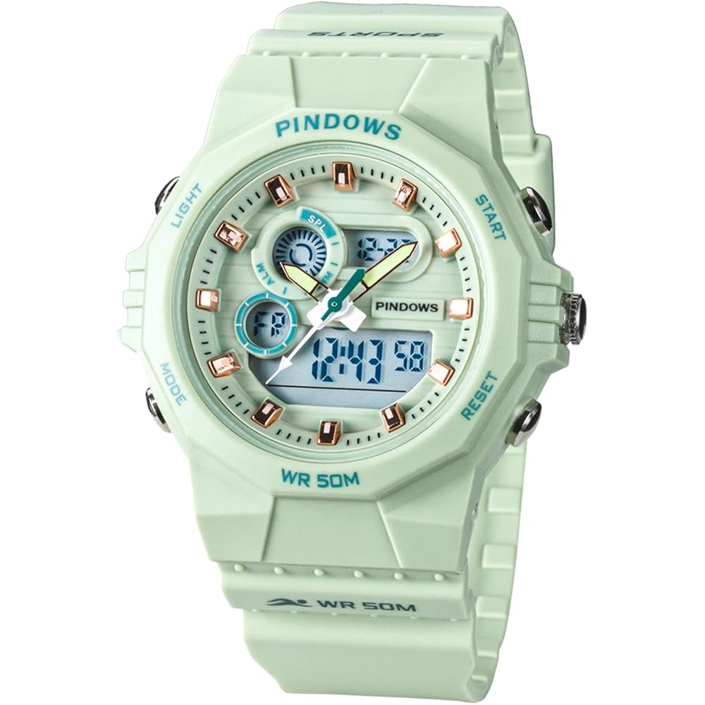 PINDOWS Women s Digital Sports Watch 50M Waterproof Multi-Function LED Backlight Calendar Alarm Stopwatch