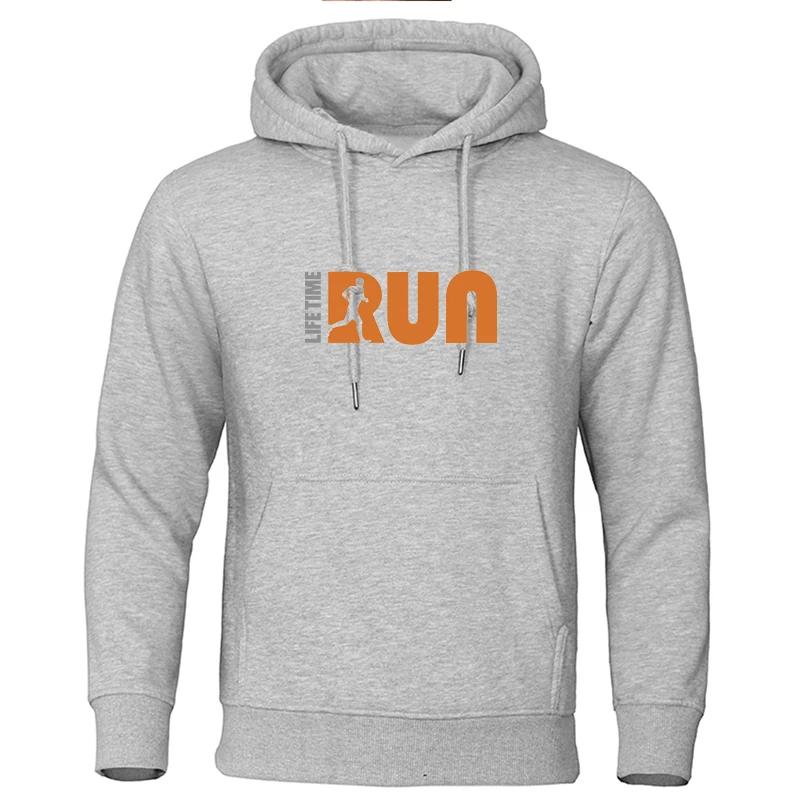 Men's Hoodie  Urban Fashion  Lifetime Run  Printed Hoodie  Polar Lining  Casual  Funny  Loose  Hooded  Men's Clothing